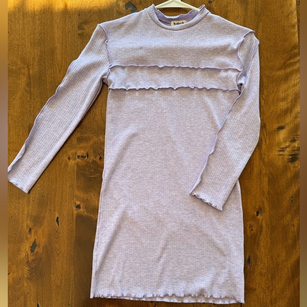 NWOT KIDPIK Girls Size M (10) Lettuce Long Sleeve Lavender Ribbed Knit Dress. - Picture 3 of 5